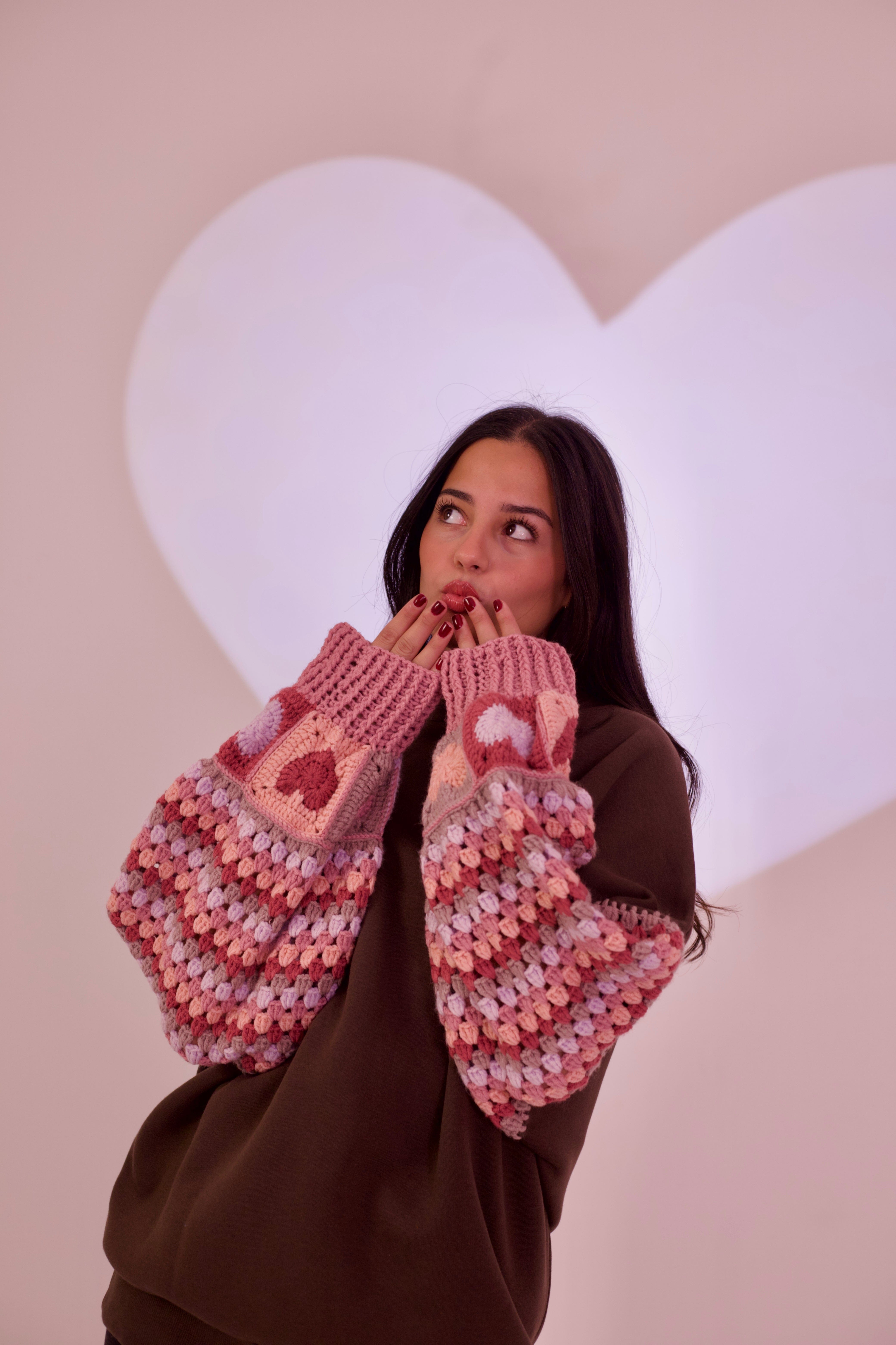 SELF LOVE RAINBOW CROCHET SLEEVE SWEATER (سترة)