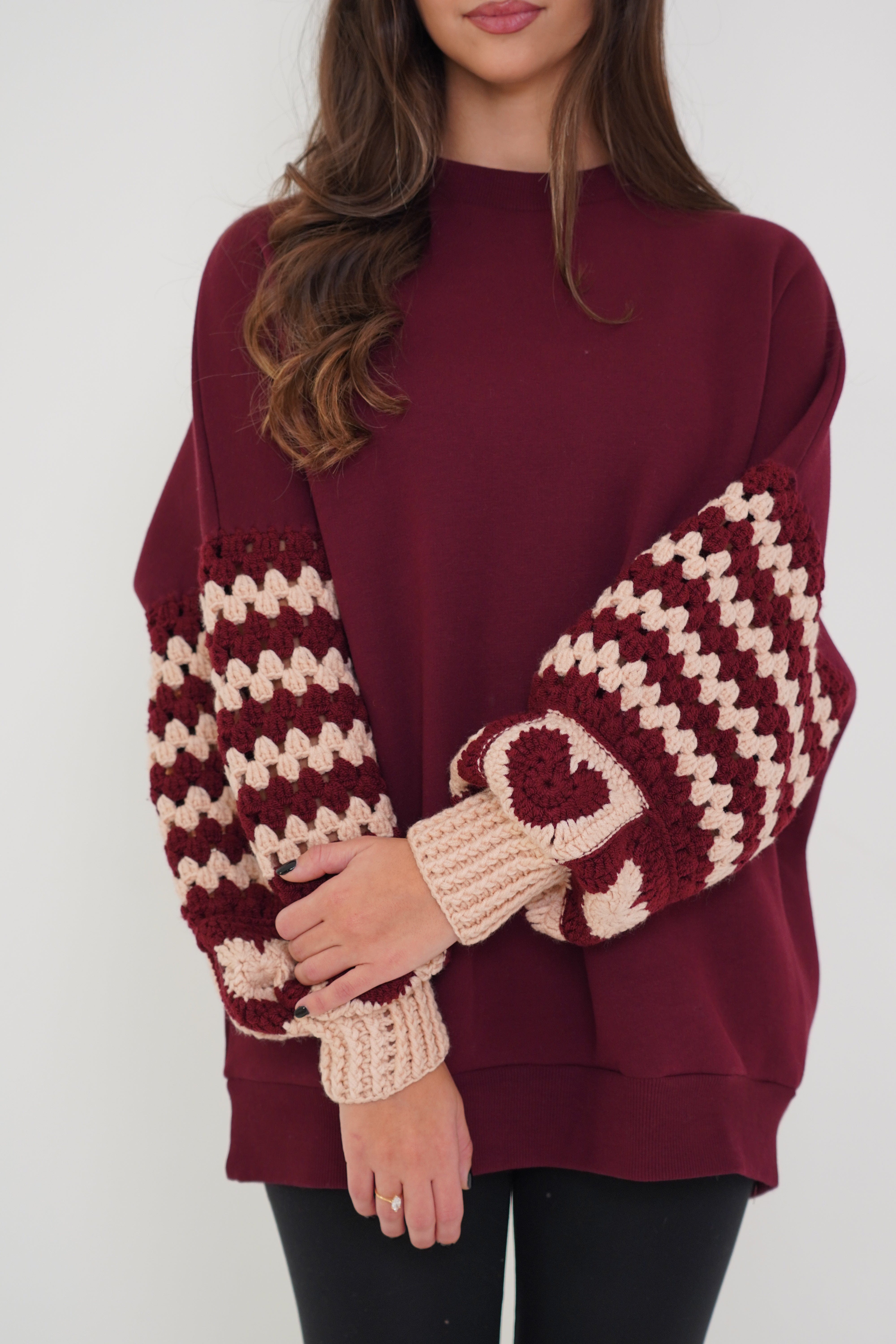 SELF LOVE RAINBOW CROCHET SLEEVE SWEATER (سترة)