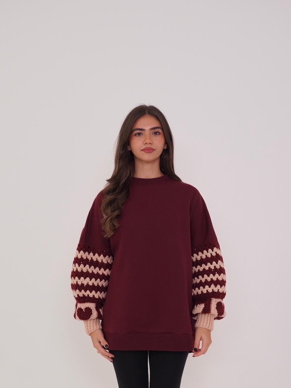 SELF LOVE RAINBOW CROCHET SLEEVE SWEATER (سترة)