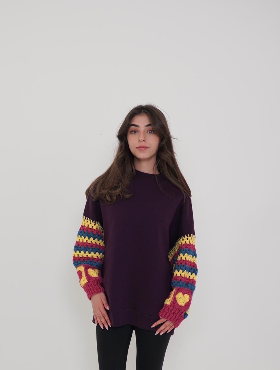 SELF LOVE RAINBOW CROCHET SLEEVE SWEATER (سترة)