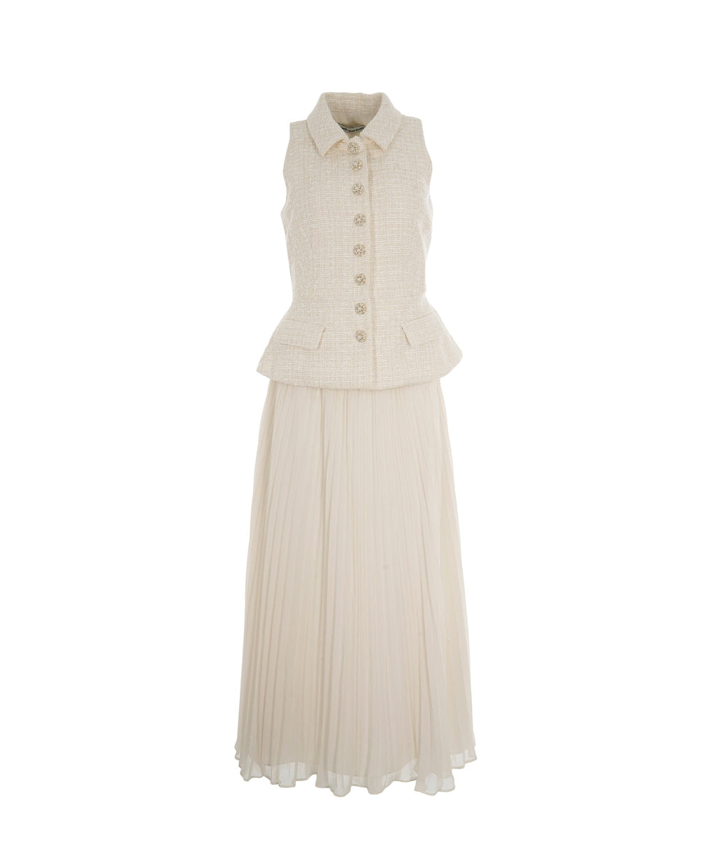 white christmas dresses Cream Chiffon Lace Midi Dress – self-portrait-US main image 0