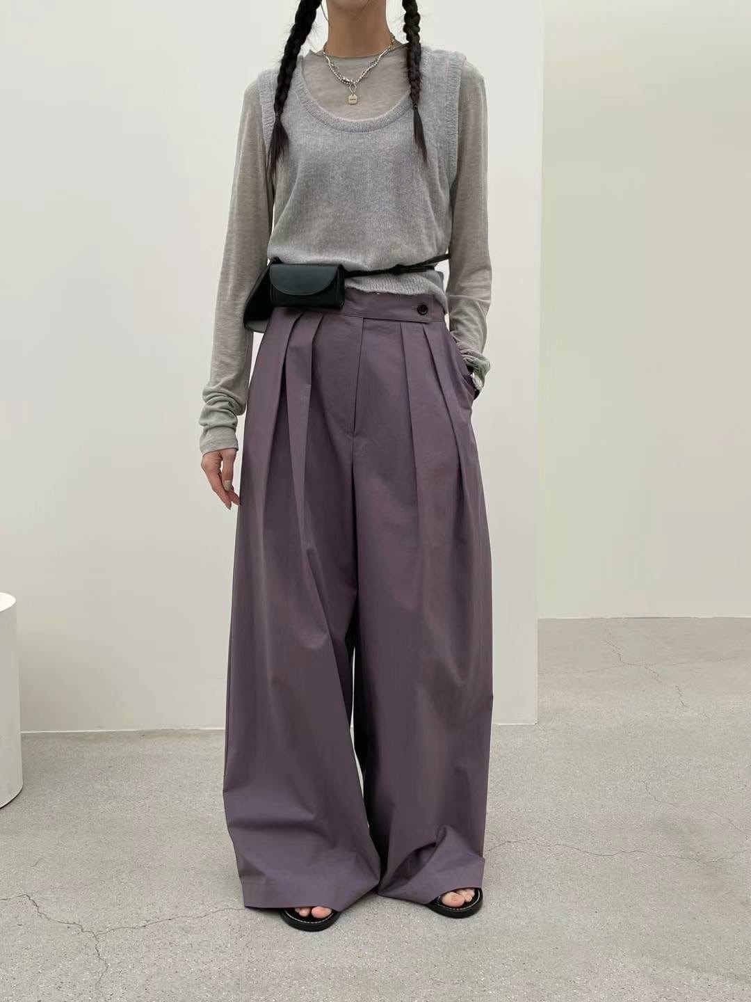 SEOUL COLLECTION FRONT PLEATED WIDE LEG PANTS (بنطلون) “SOLANA”