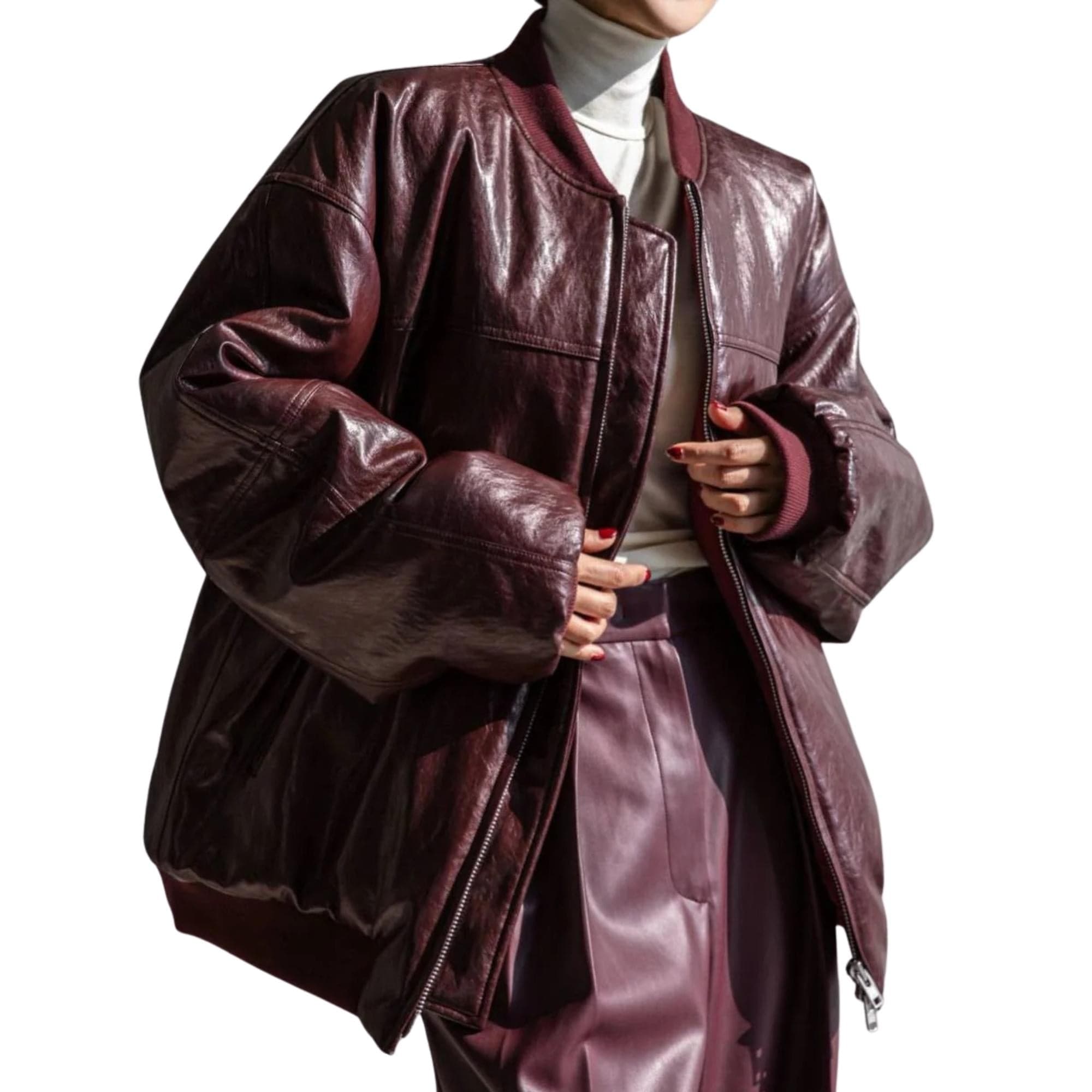 SEOUL COLLECTION FRONT PLEATED LEATHER TROUSERS (بنطلون)