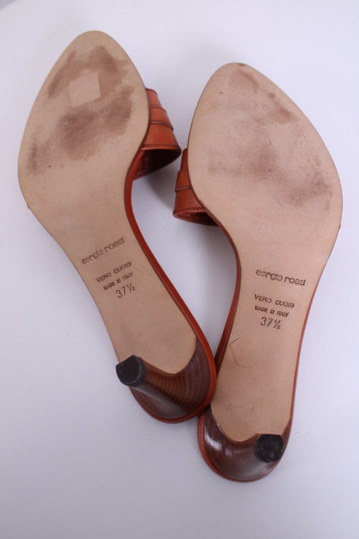 Sergio Rossi Sergio Rossi Peep Toe Mule Heels Tan 37.5