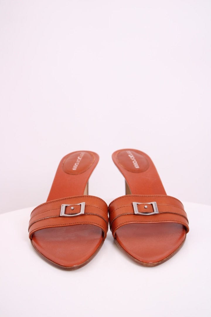Sergio Rossi Sergio Rossi Peep Toe Mule Heels Tan 37.5
