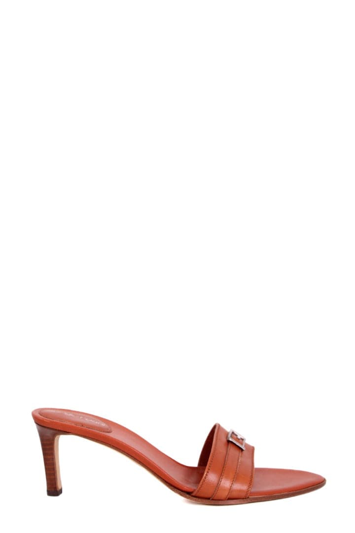 Sergio Rossi Sergio Rossi Peep Toe Mule Heels Tan 37.5