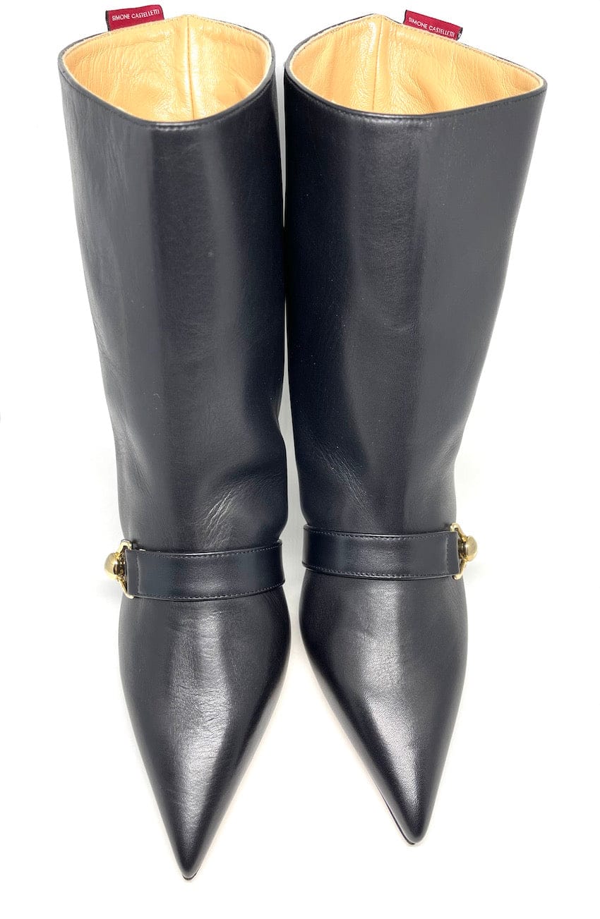 SIMONE CASTELLETTI PAOLINA POINTED-TOE BLACK MID-CALF BOOTS