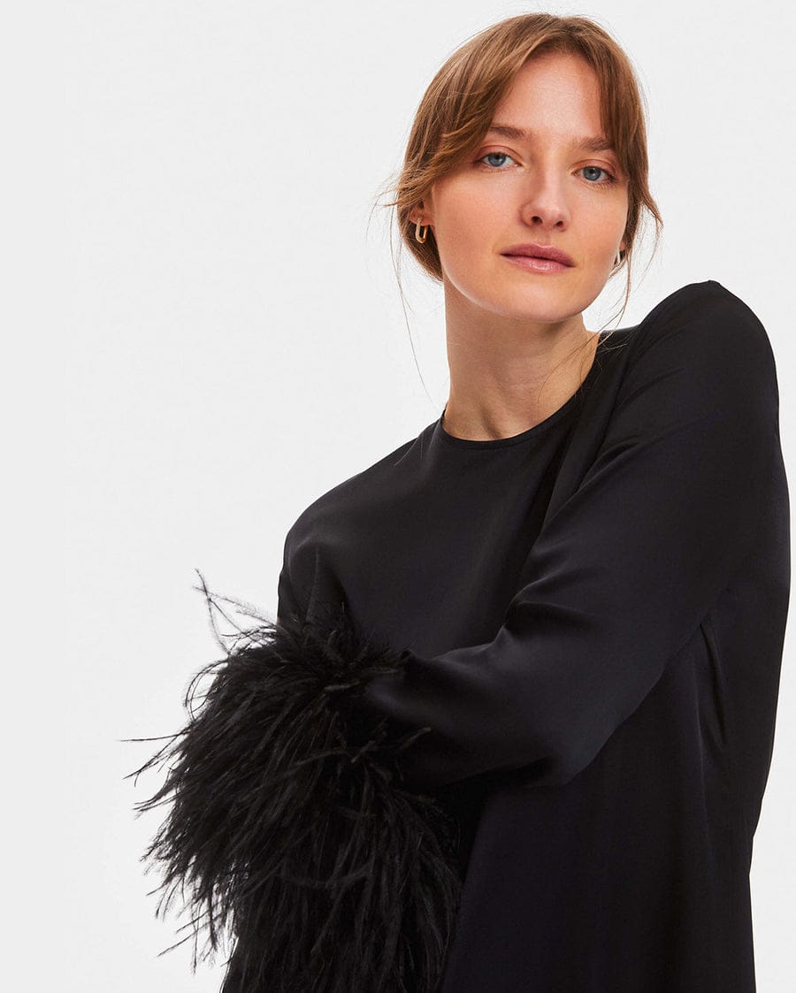 Sleeper Suzi Maxi Dress with Detachable Feathers in Black
