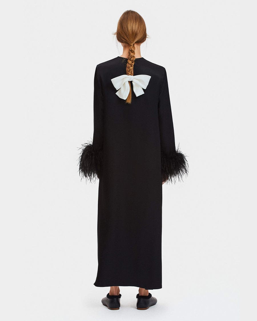 Sleeper Suzi Maxi Dress with Detachable Feathers in Black