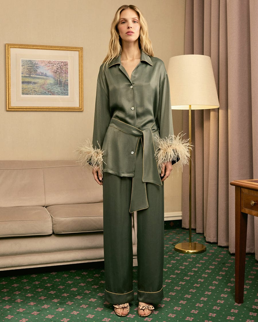 Sleeper Miss Cat Belted Set with Detachable Feathers in Green