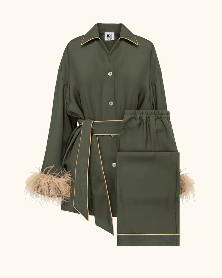 Sleeper Miss Cat Belted Set with Detachable Feathers in Green
