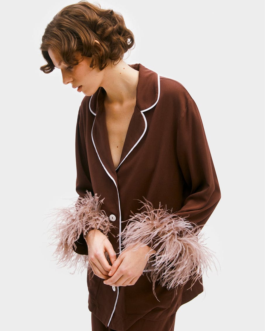 Sleeper Party Gal Set with Detachable Feathers in Teddy Brown