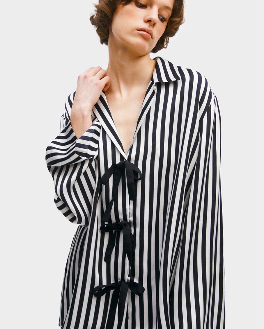 Sleeper Phoenix Striped Set with Bow Details in Black & White