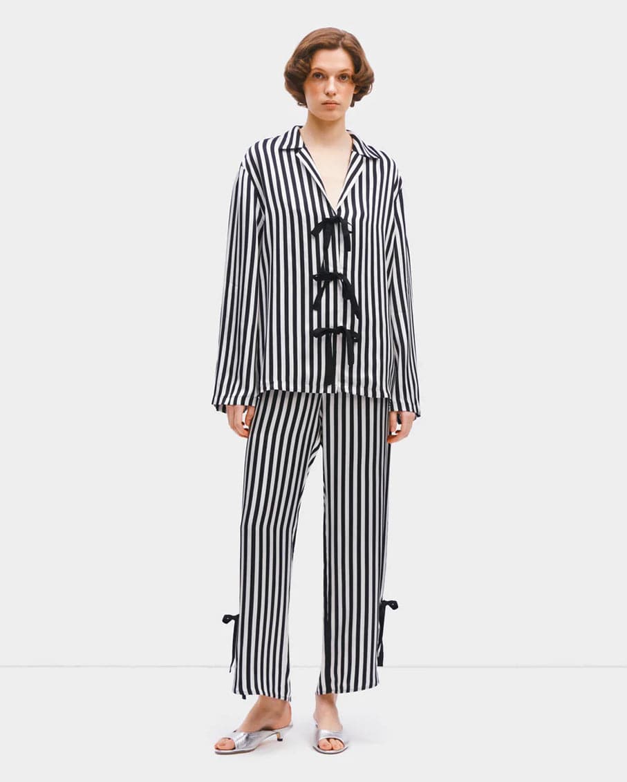 Sleeper Phoenix Striped Set with Bow Details in Black & White