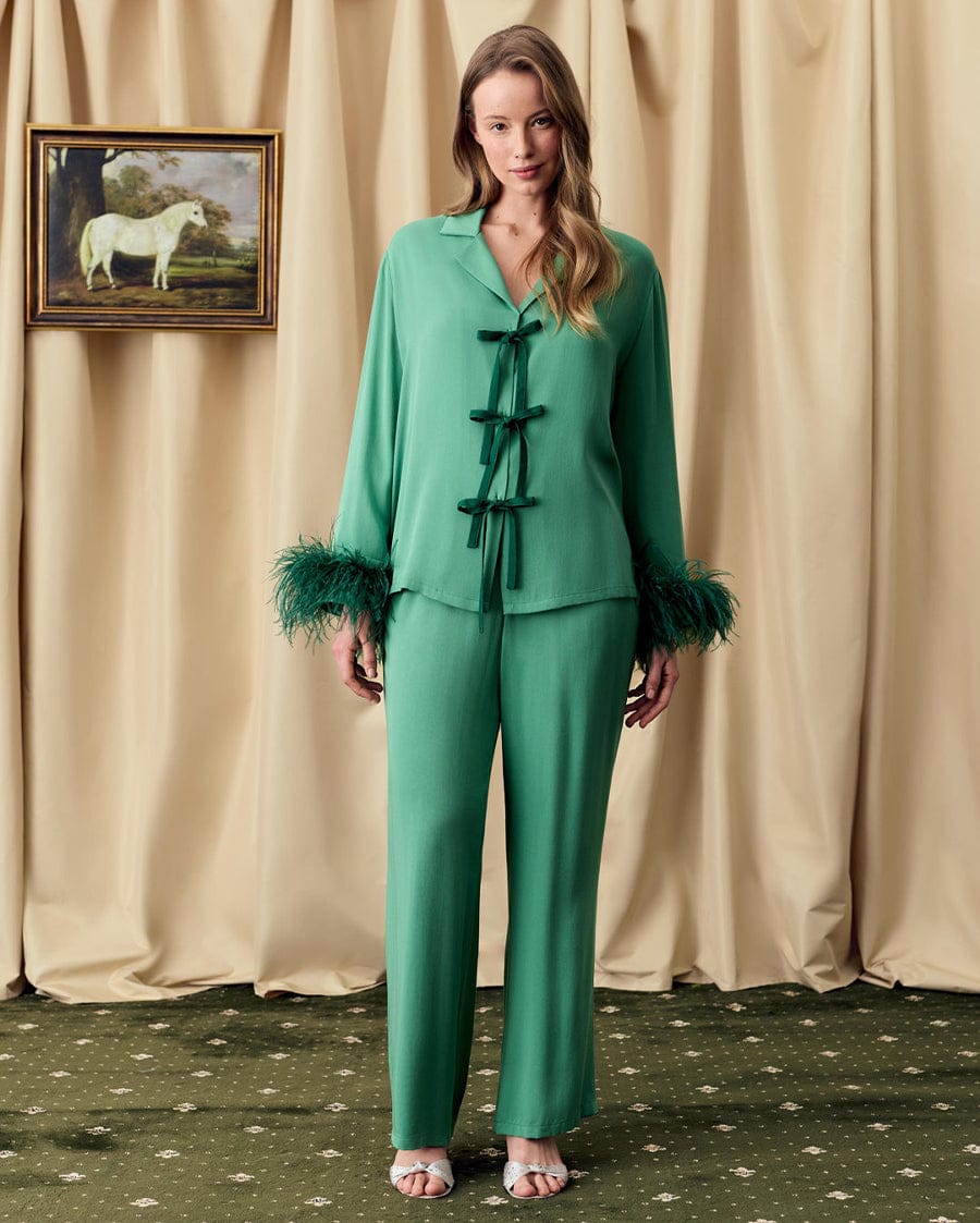 Sleeper The Bow Pajama Set with Detachable Feathers in Green
