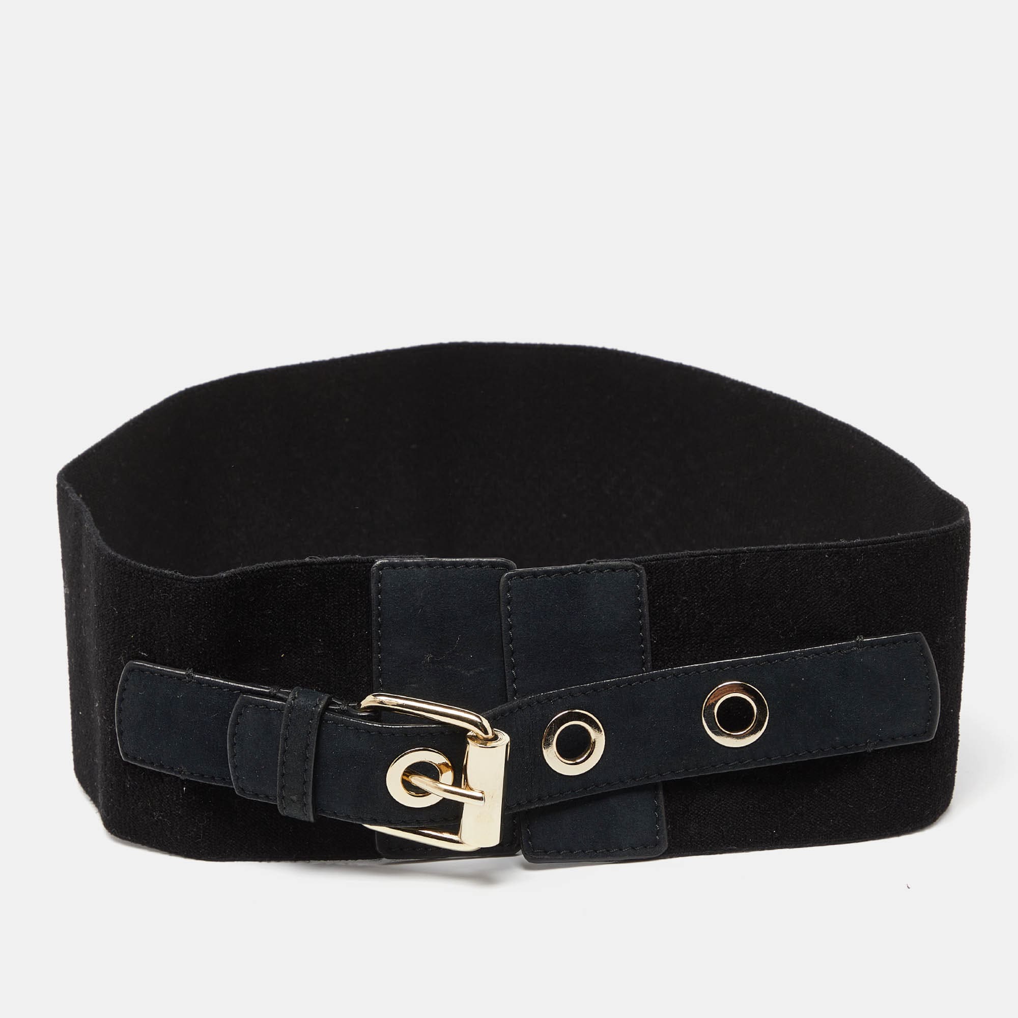 Stella McCartney Stella McCartney Black Elastic and Faux Suede Buckle Wide Belt 70CM RJC4354