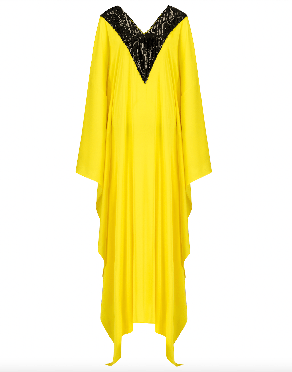 TAIRA HER Silk Yellow and Black V Neck Sequin Dress REC1468