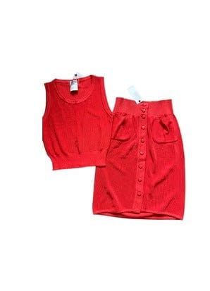 TAIRA CHANEL P96 KNIT TANK & SKIRT SET ORANGE RED RJC4089