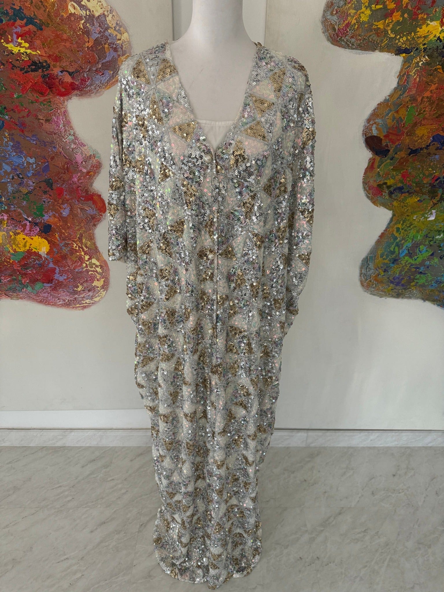 TAIRA GOLD & SILVER FULL SEQUIN WITH SLIP DRESS Empress kaftan RJC4090