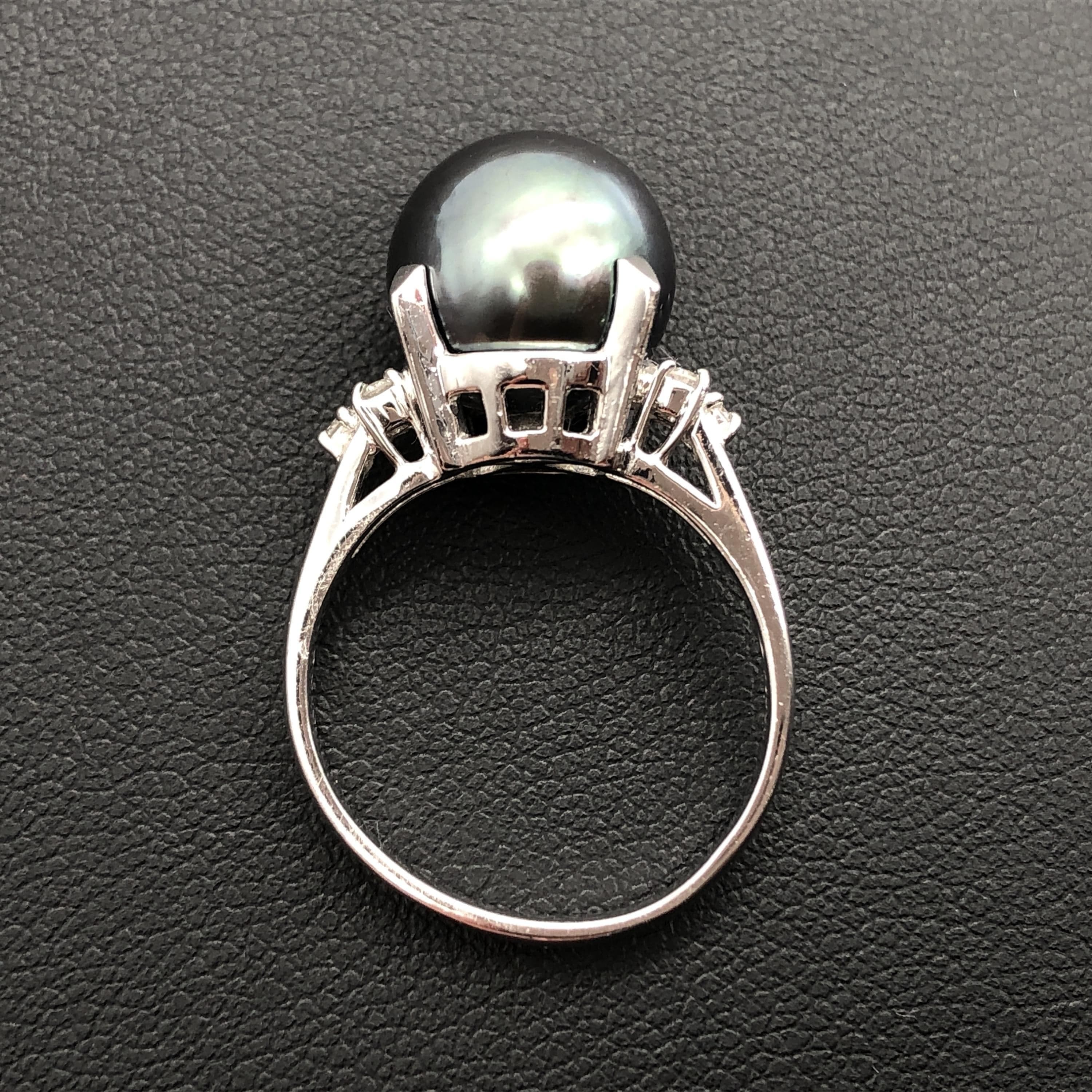 Tasaki Tasaki 1P Black Pearl & Diamond Ring, P(10.8mm), D(0.08mm), PT900, 7.2g, US Size 6 ALC3265