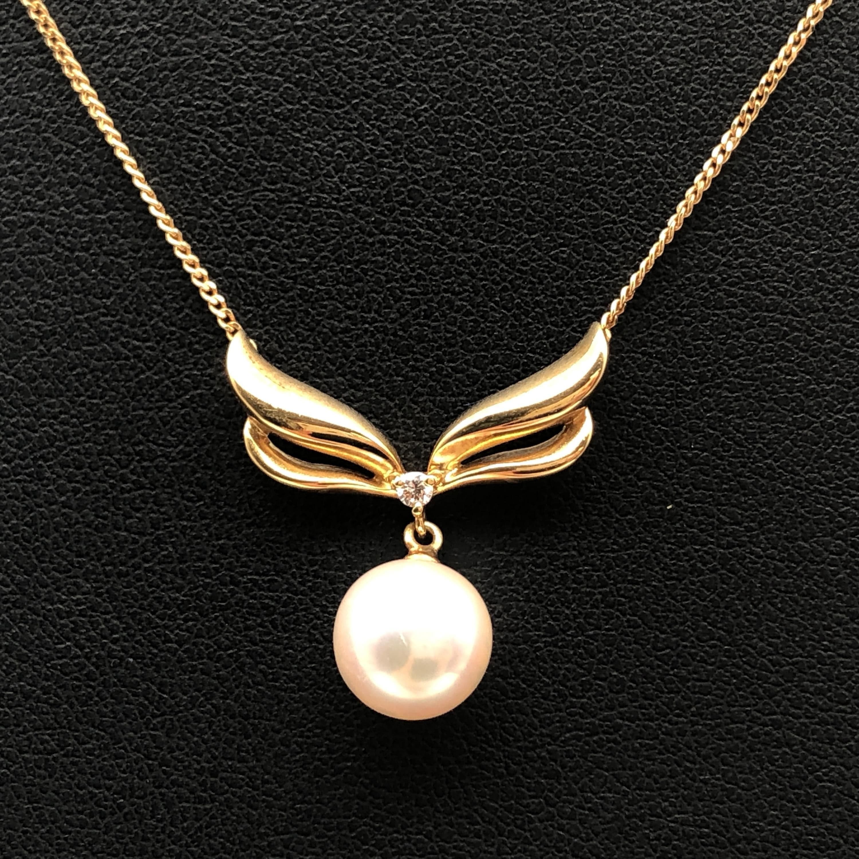 Tasaki Tasaki 1P Pearl & 1P Diamond Necklace, P(8.1mm), D(0.02ct), K18YG, 3.9g, 14inch ALC3298