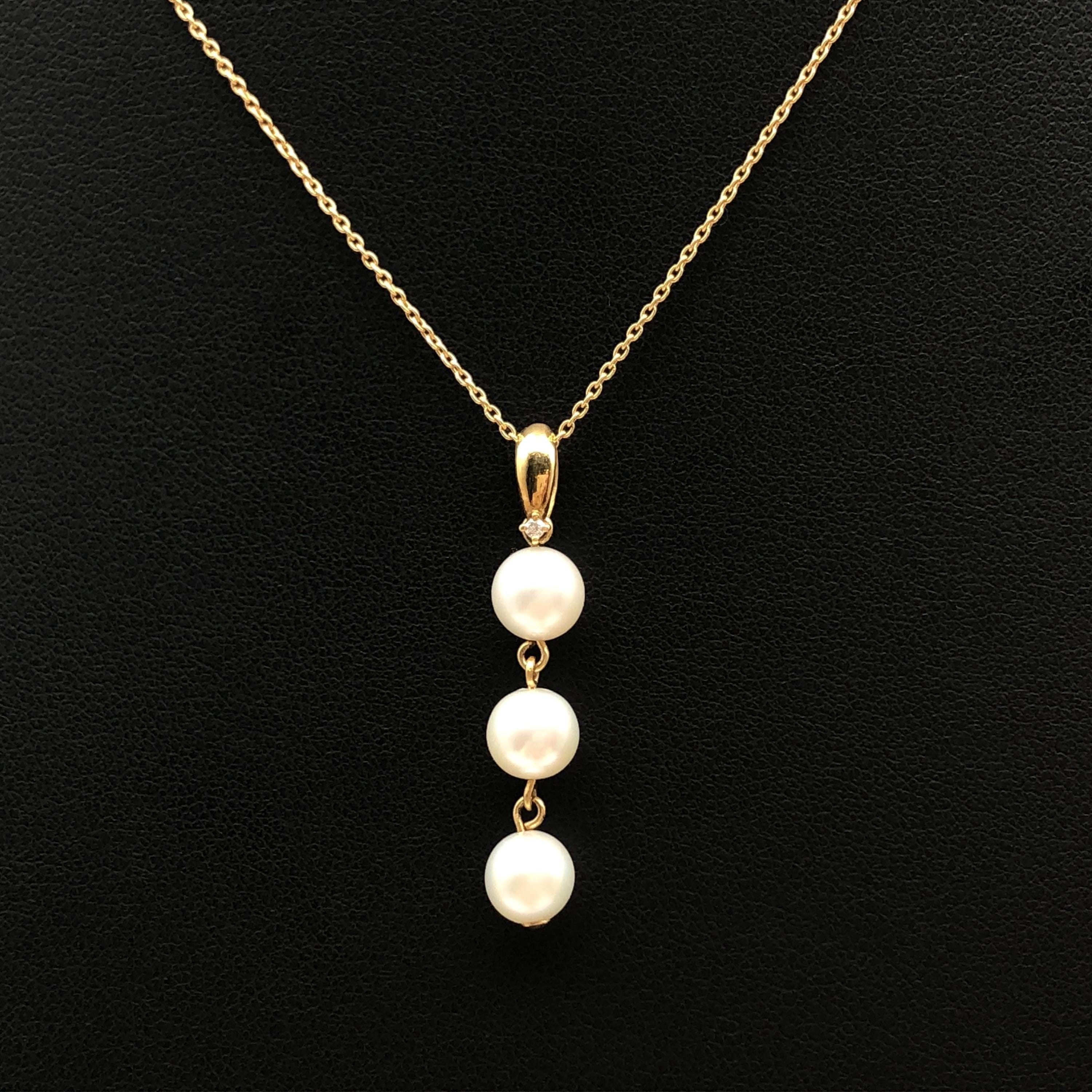Tasaki Tasaki 3P Pearl & 1P Diamond Necklace, K18YG, 3.3g, 16.5inch C355366