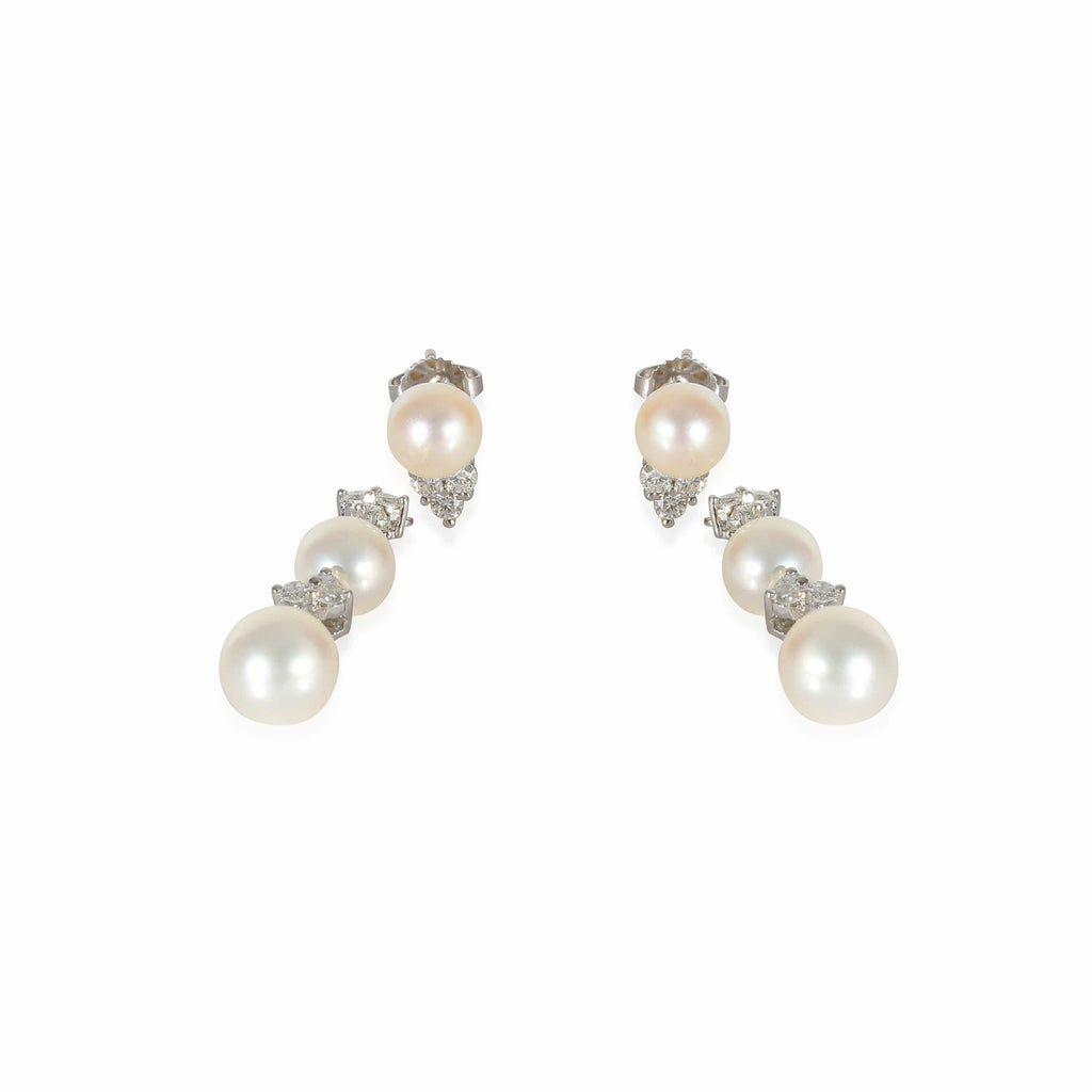 Tiffany Signature® Pearls earrings in 18k white gold with pearls and  diamonds. | Tiffany & Co.