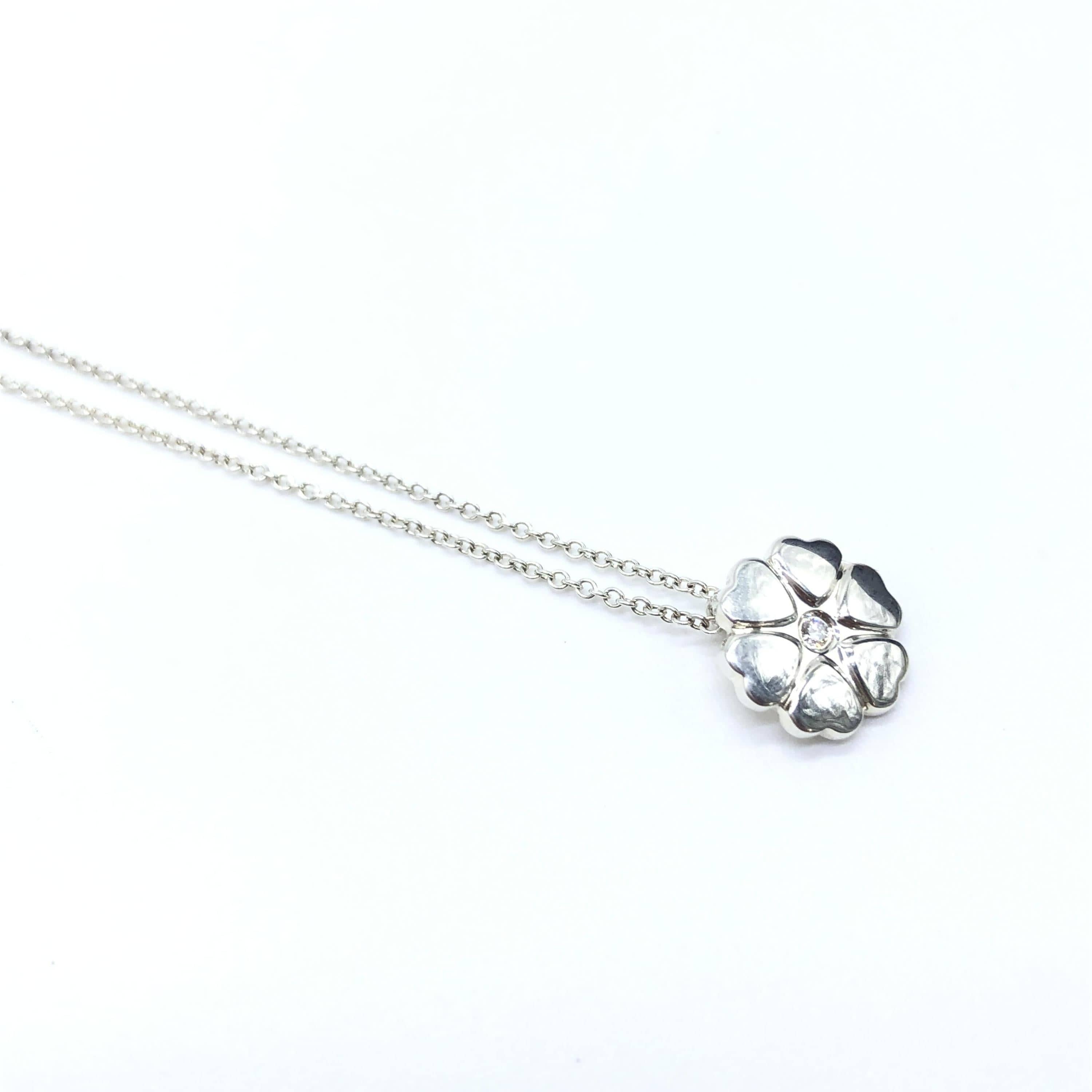 Tiffany & Co. Tiffany & Co. Heart Clover Pendant Necklace, Silver 925. 1P Natural Diamond, 16cm ALC3286