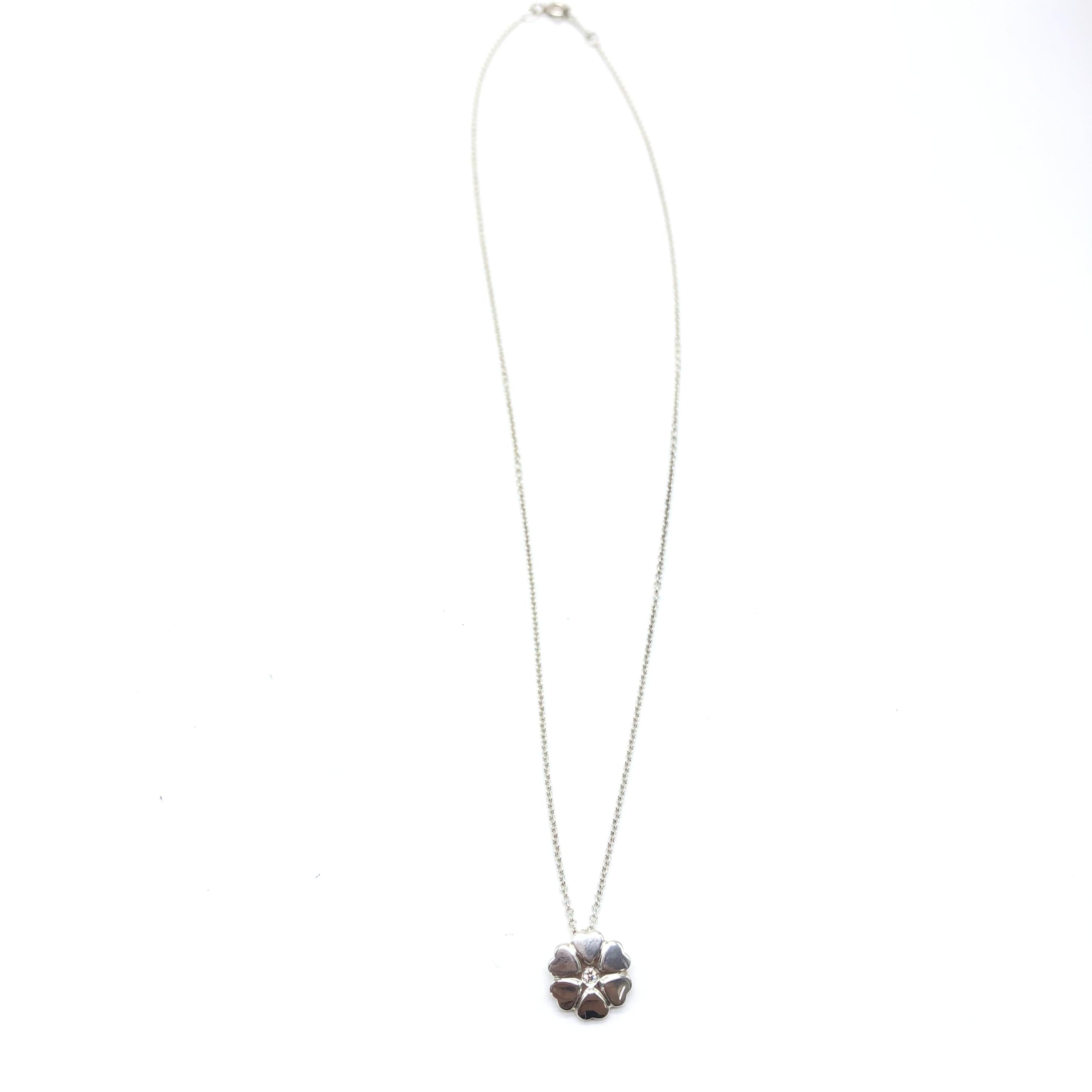 Tiffany & Co. Tiffany & Co. Heart Clover Pendant Necklace, Silver 925. 1P Natural Diamond, 16cm ALC3286
