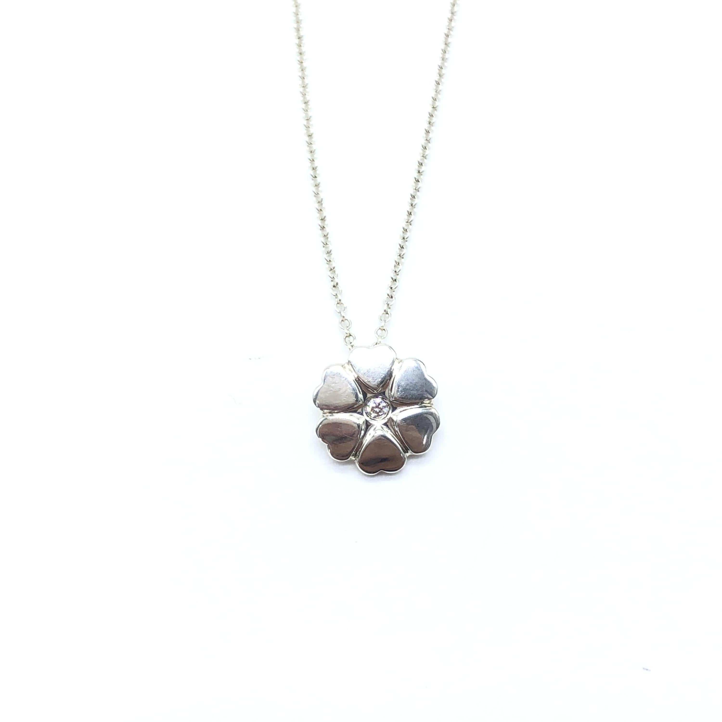 Tiffany & Co. Tiffany & Co. Heart Clover Pendant Necklace, Silver 925. 1P Natural Diamond, 16cm ALC3286