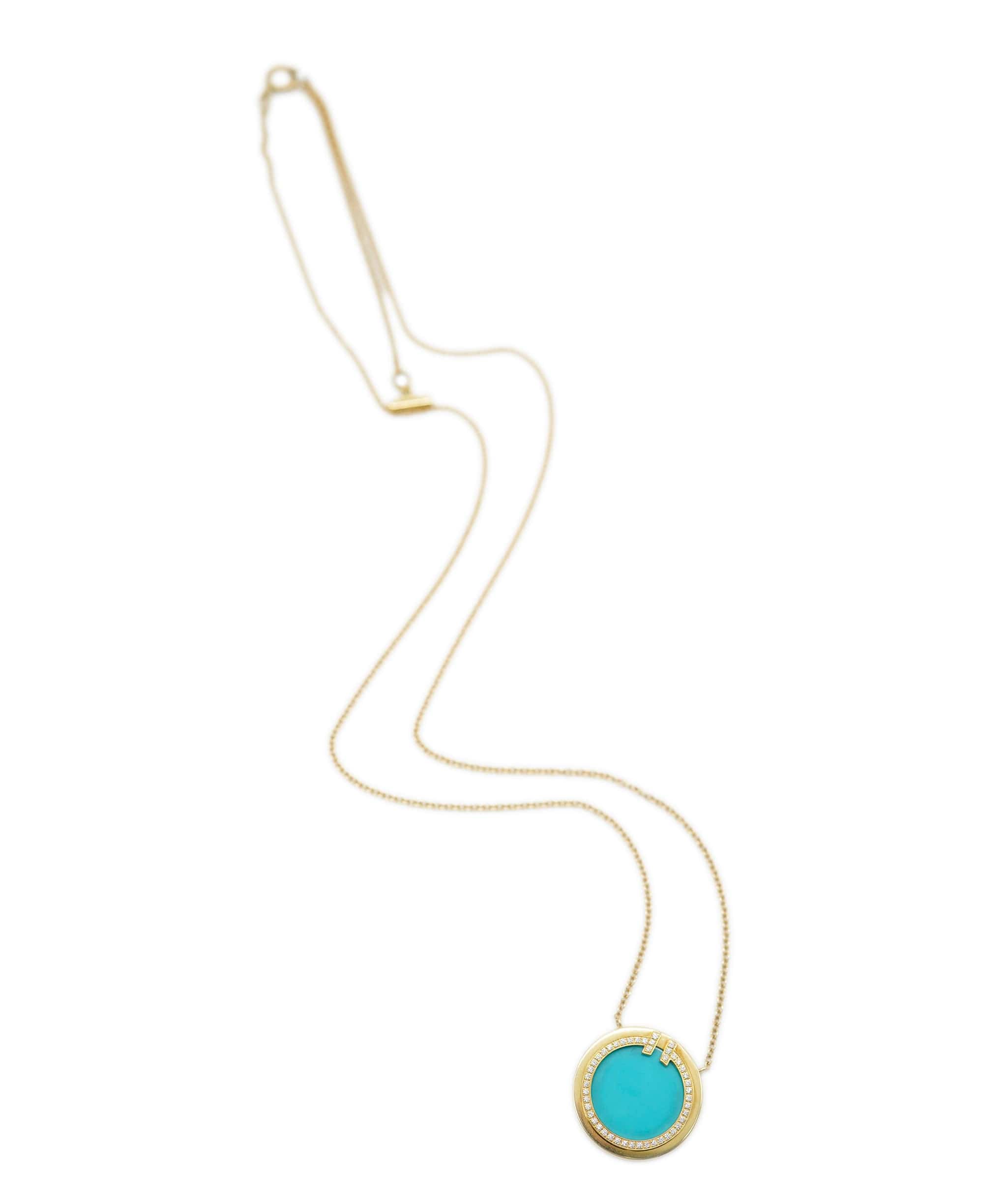 Tiffany & Co. Tiffany & Co. T Diamond, Turquoise and Yellow gold Circle Pendant Necklace AHC1926