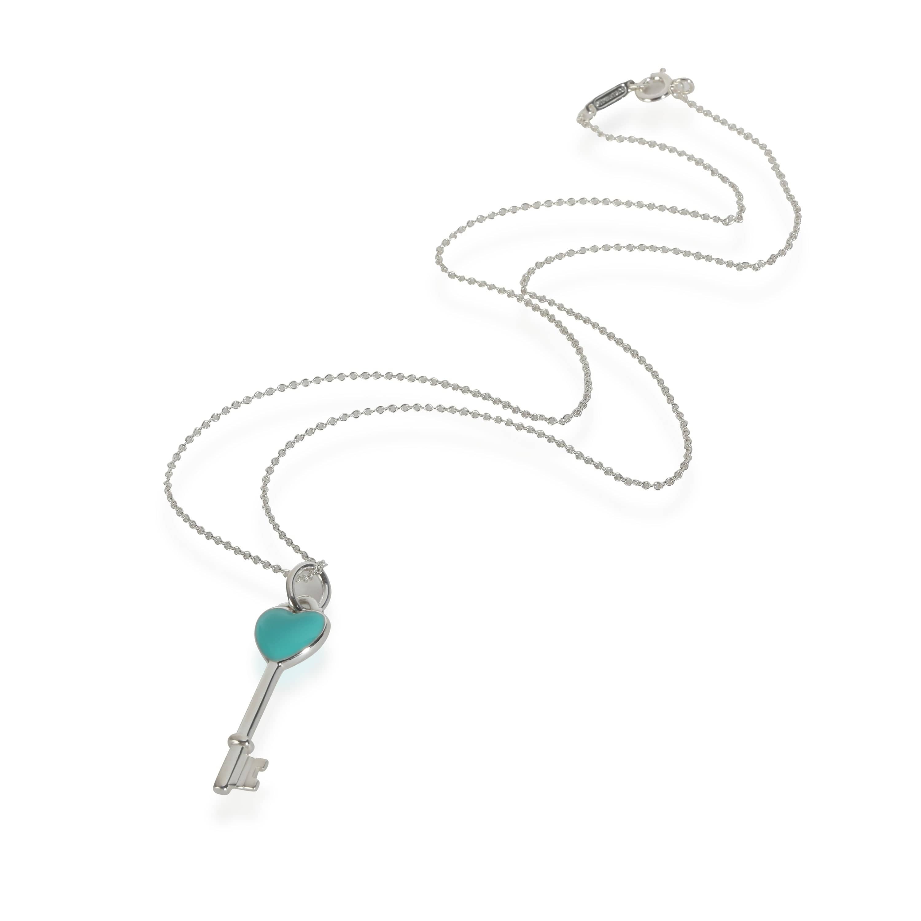 Tiffany & Co. Key Blue Heart Enamel Pendant in  Sterling Silver