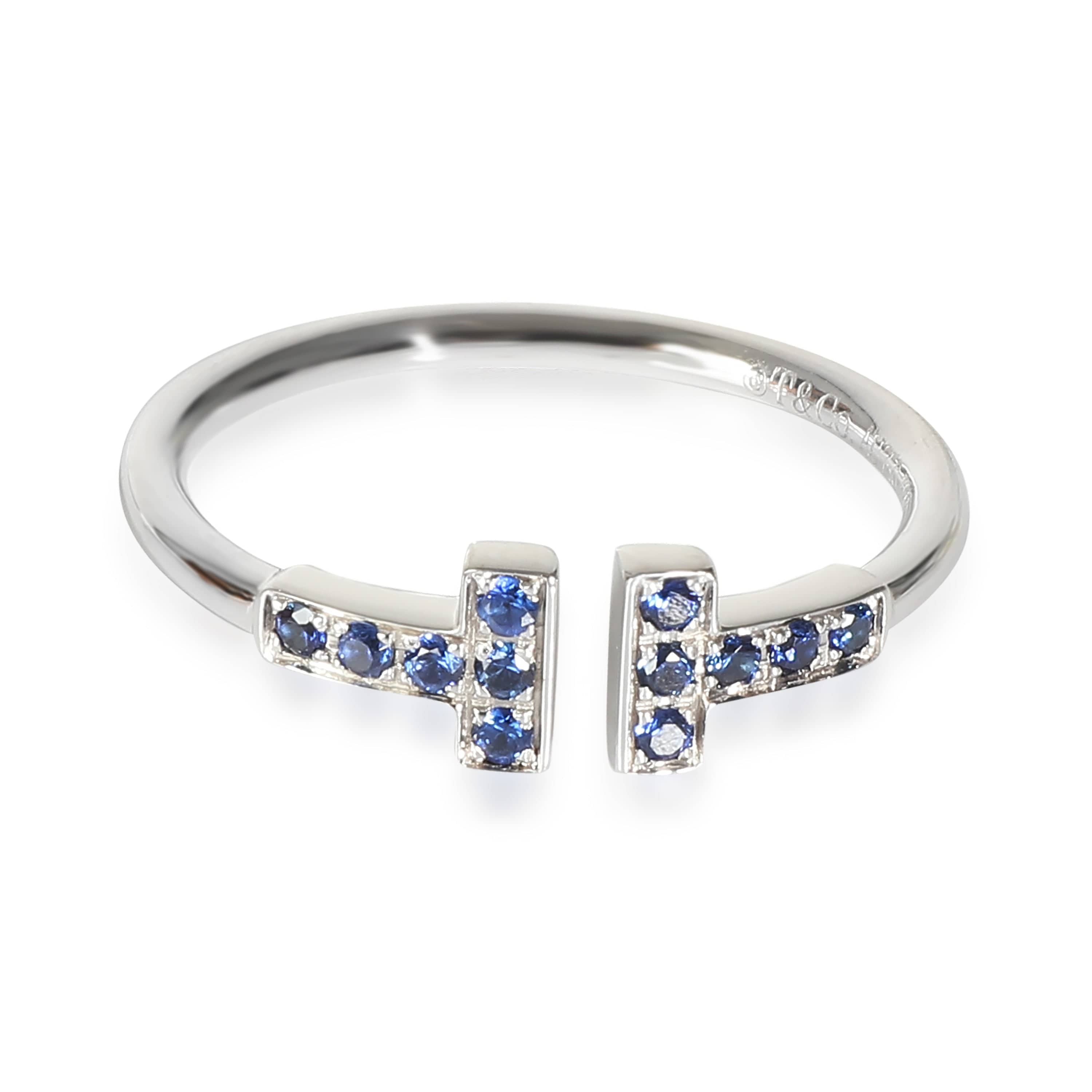 Tiffany & Co. T Wire Blue Sapphire Ring in 18k White Gold 0.14 CTW