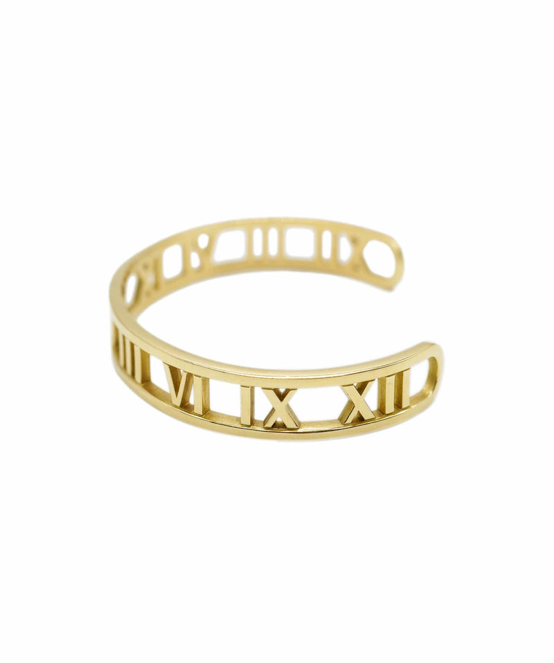 Tiffany and Co. Atlas Roman Numeric Gold Hinged Bangle Bracelet with  Diamonds