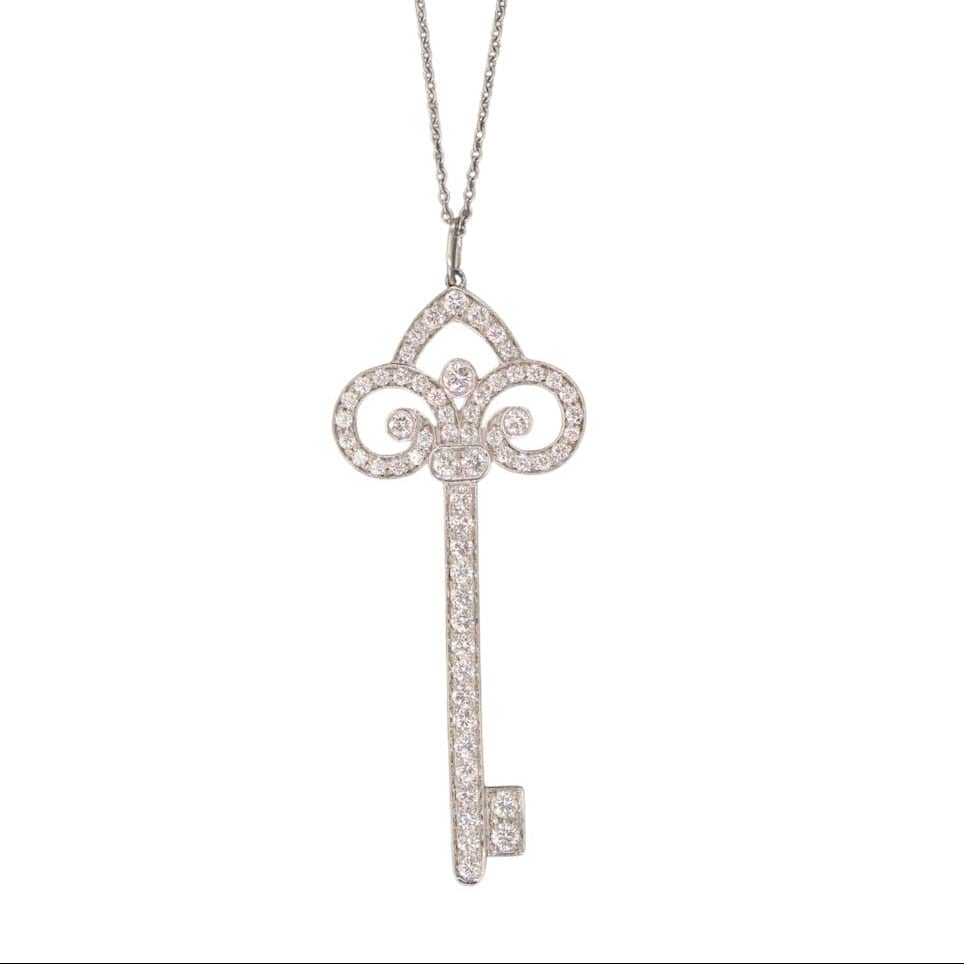 Tiffany Tiffany Large Fleur de Lis Diamond Key Pendant 18K White Gold