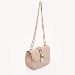 Valentino Beige Leather Medium Rockstud Glam Lock Flap Bag