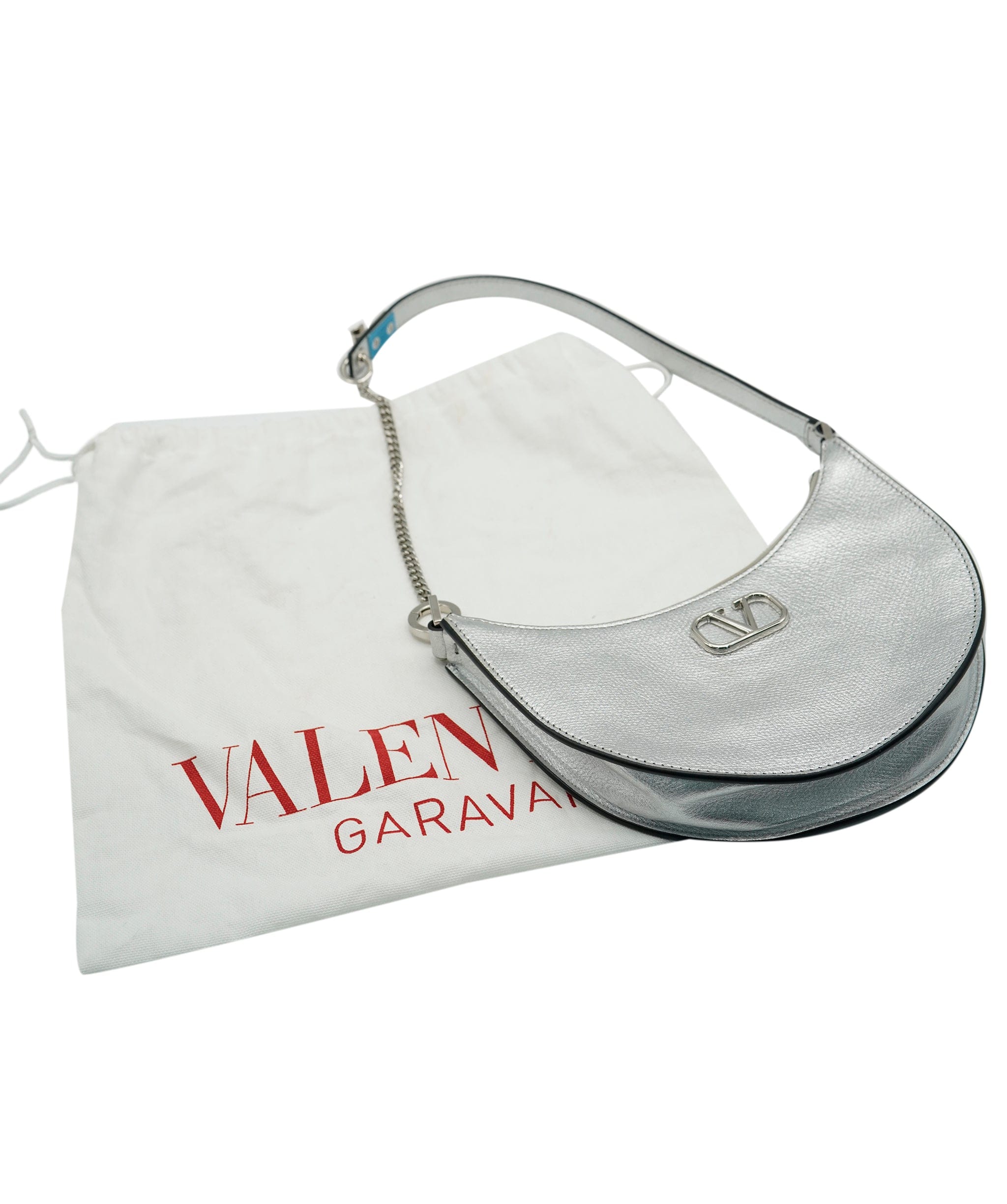 Valentino Valentino Silver Leather Vlogo Mini Hobo ASC2130