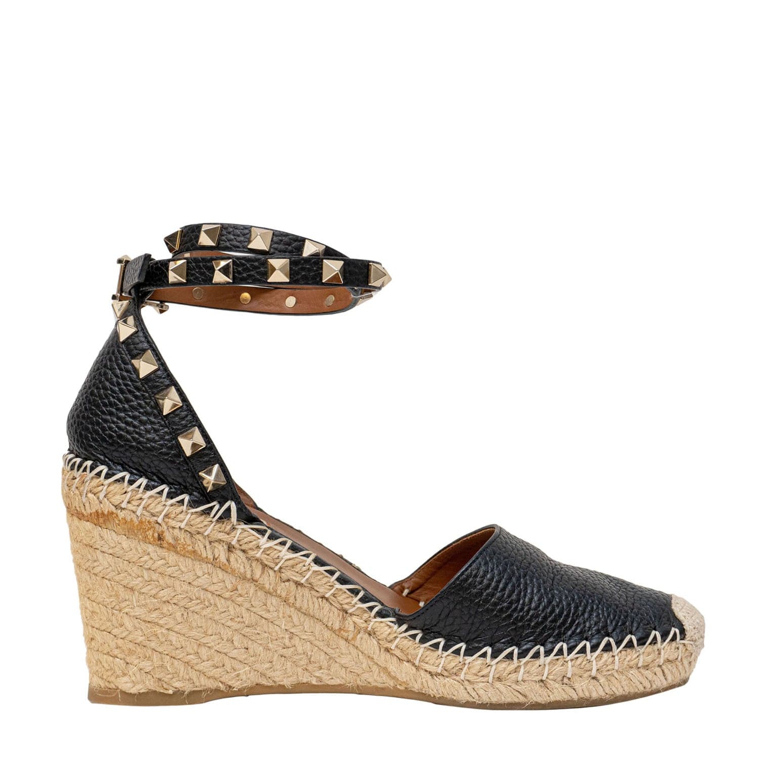 Valentino Valentino Rockstud Double Leather Wedge Espadrilles 37 SYCH107