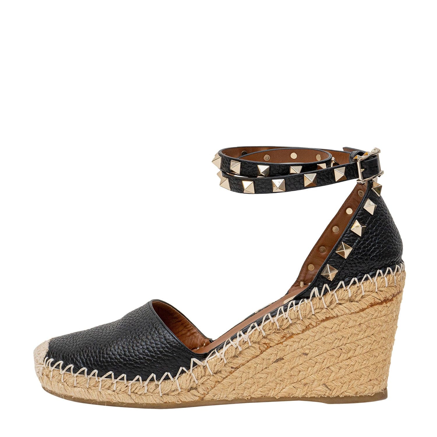 Valentino Valentino Rockstud Double Leather Wedge Espadrilles 37 SYCH107