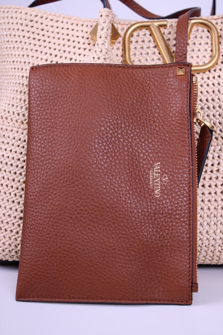 Valentino Valentino V Logo Raffia Tote Bag Straw/ Brown