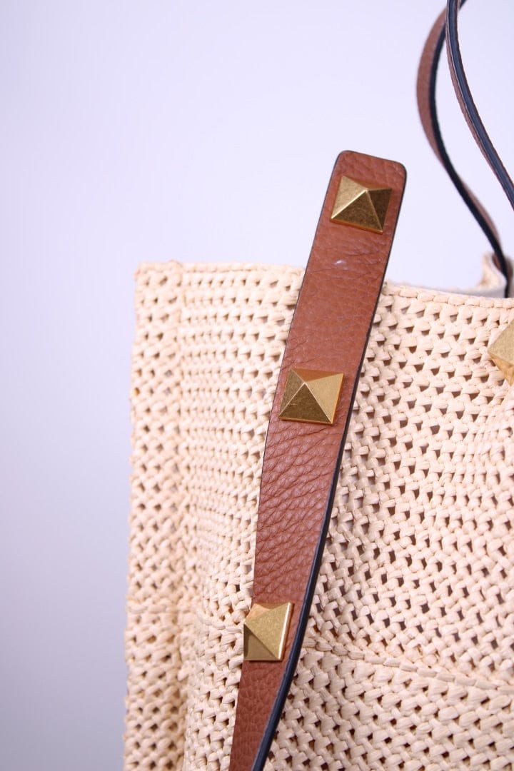 Valentino Valentino V Logo Raffia Tote Bag Straw/ Brown