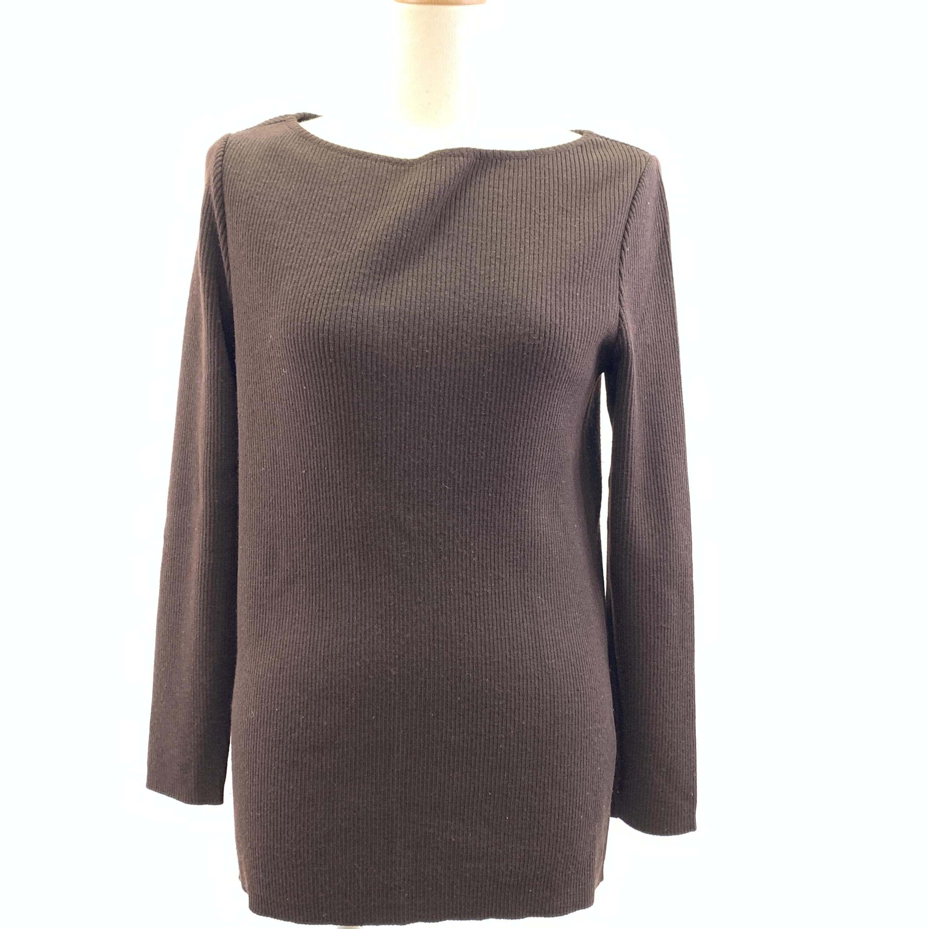 Valentino Valentino Dark Brown Ribbed-knit Boat Neck and Long Sleeves Dress , Wool and Silk, Size: L C327255