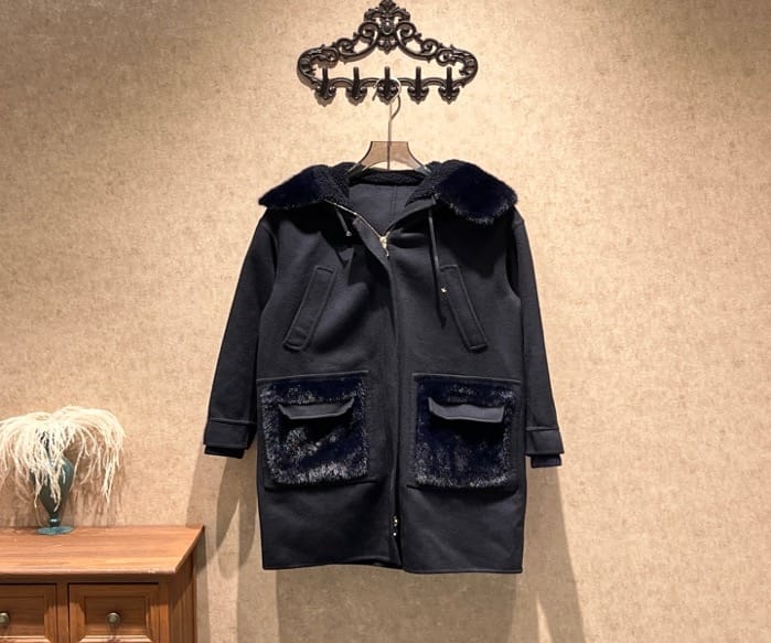 Valentino Valentino Midnight Blue Mink Pocket Hooded Coat / Size 38 / 99% New / 43189