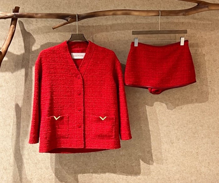 Valentino Valentino SS24 Chinese New Year Collection Rosso Red Tweed Jacket and Skirt Set / Size 36 / Brand New with Original Price 340