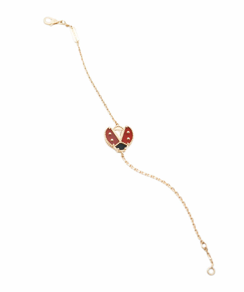 Lucky Spring bracelet, open wings ladybug 18K rose gold, Carnelian