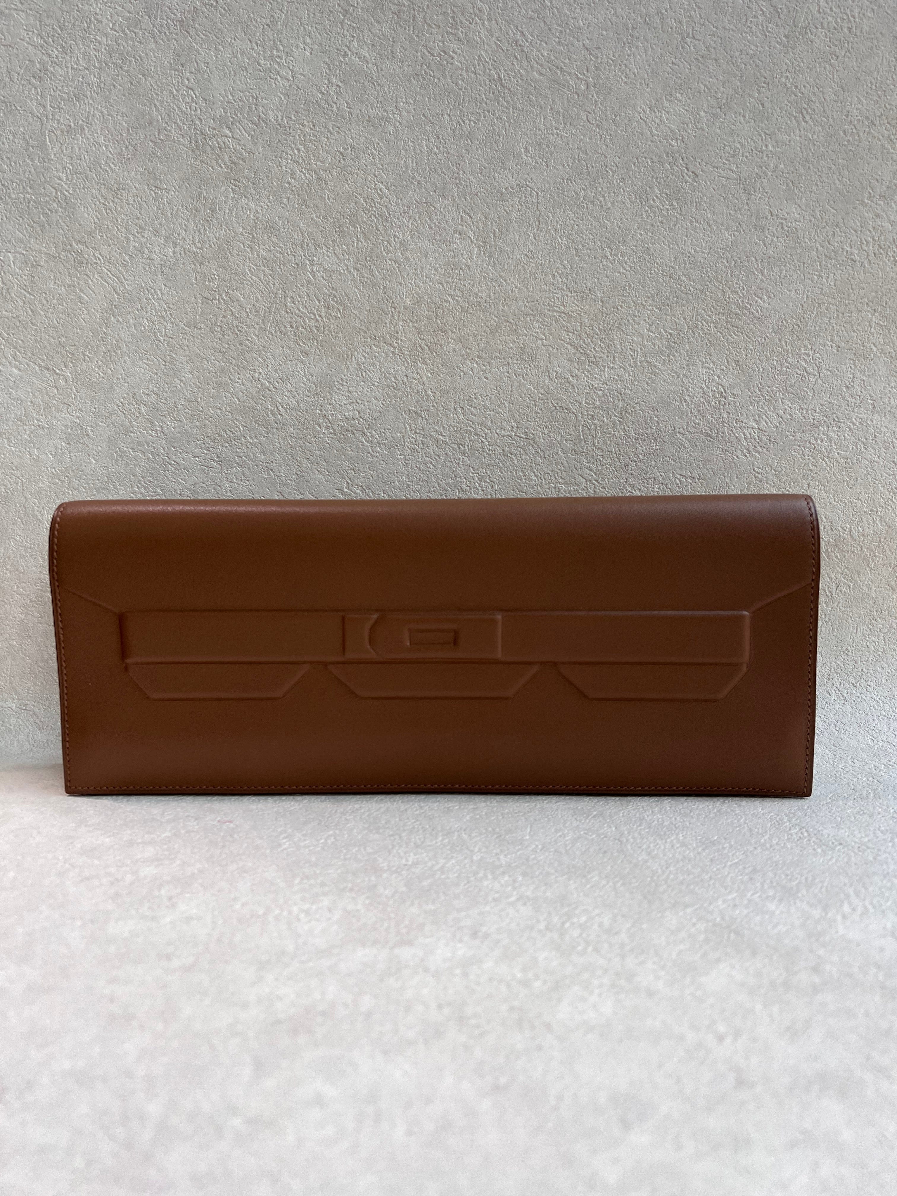 Van Cleef & Arpels Hermes Shadow Kelly Clutch Alezan Evergrain #M SYCYB1040