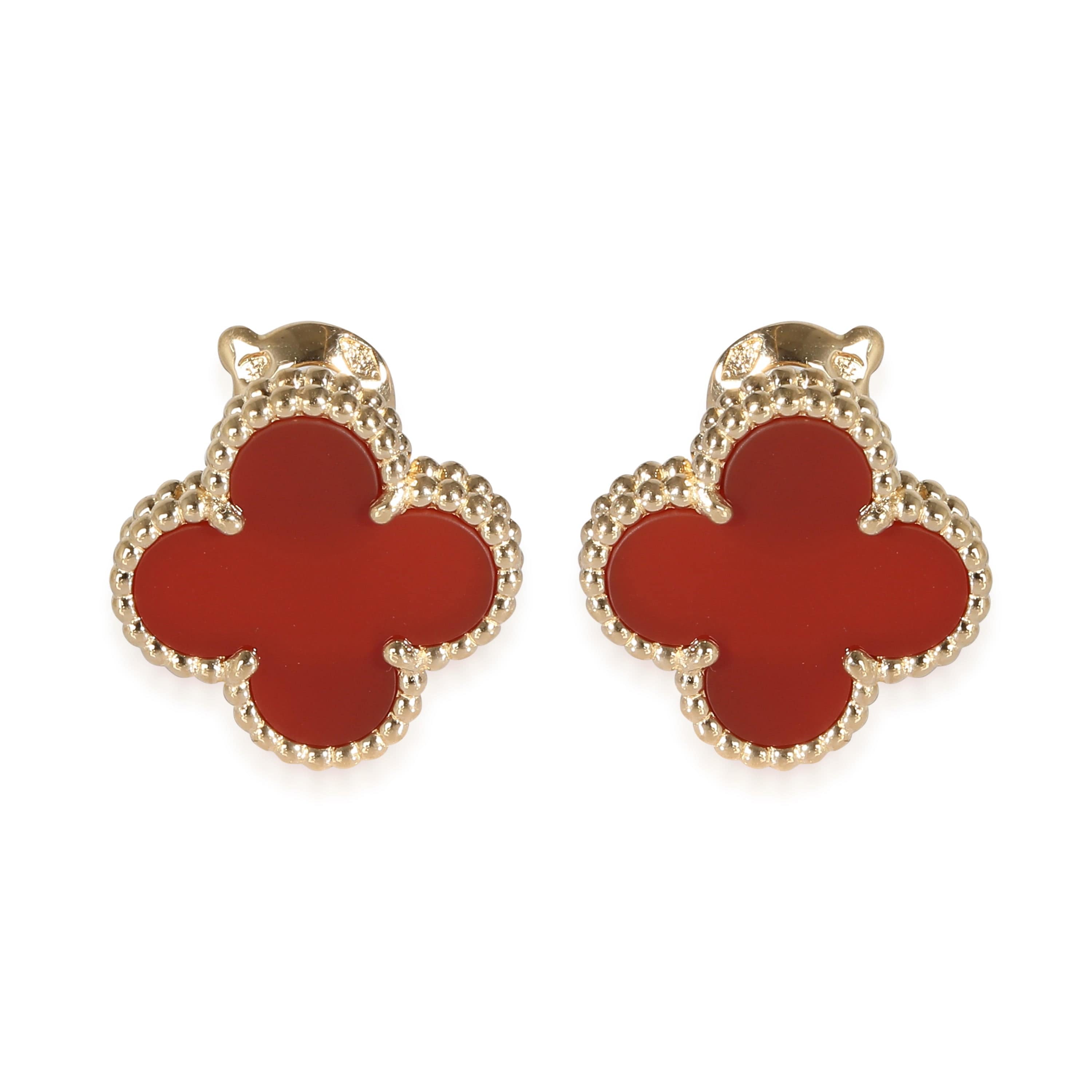 Van Cleef & Arpels Van Cleef & Arpels Vintage Alhambra Carnelian Stud Earrings in 18K Yellow Gold