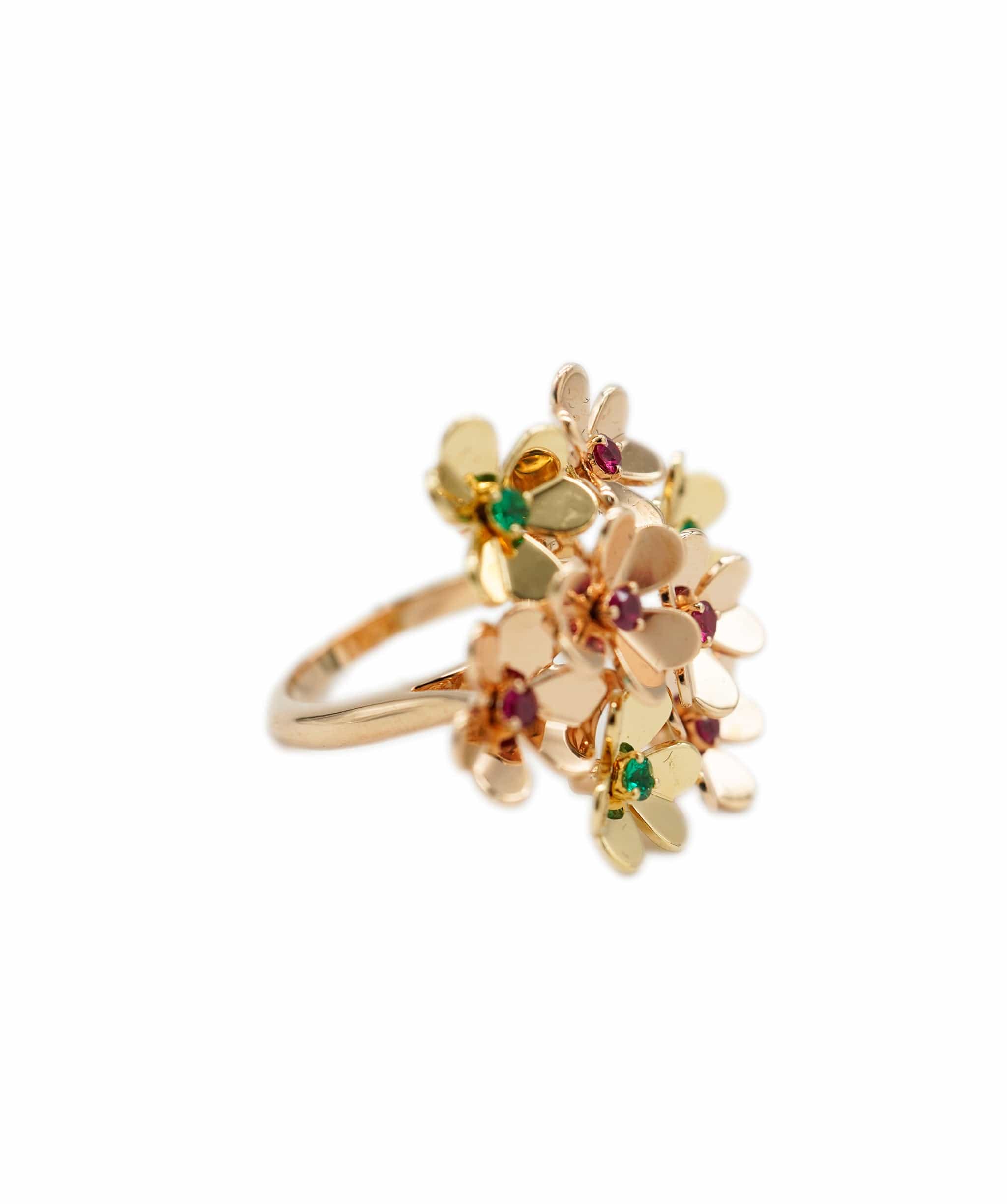 Van Cleef 0000-Van Cleef And Arples Rose Gold Flower Ring With Pink And Green