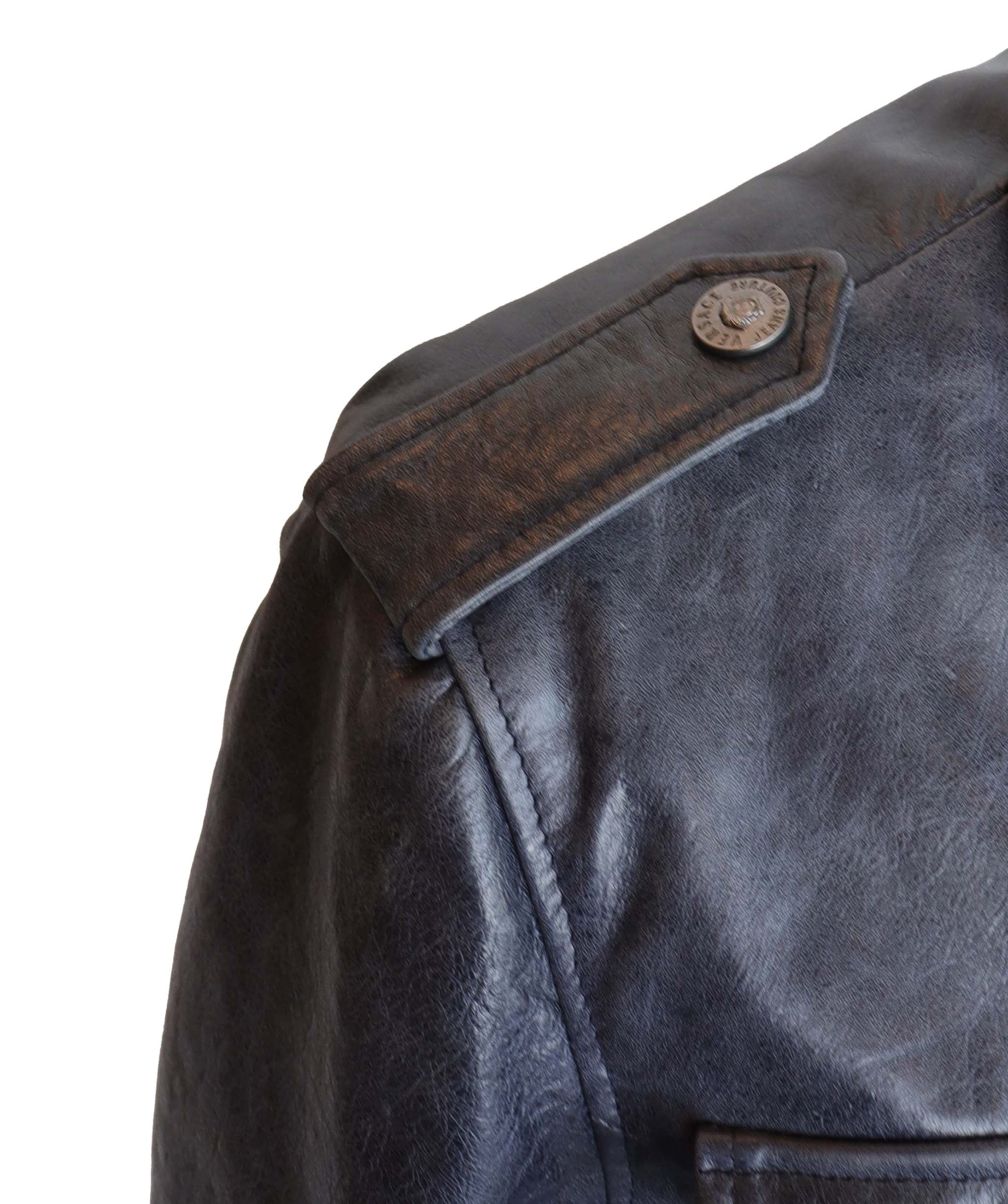 Versace Versace blue leather safari style jacket AGC2500