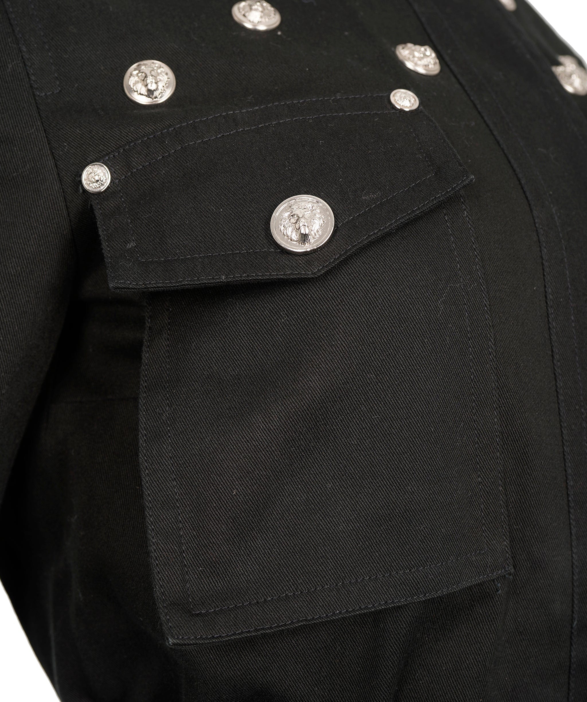 Versace Versus Versace Vintage Black Cotton Lion-Hed Embellished Belted Trench Coat ALC2016